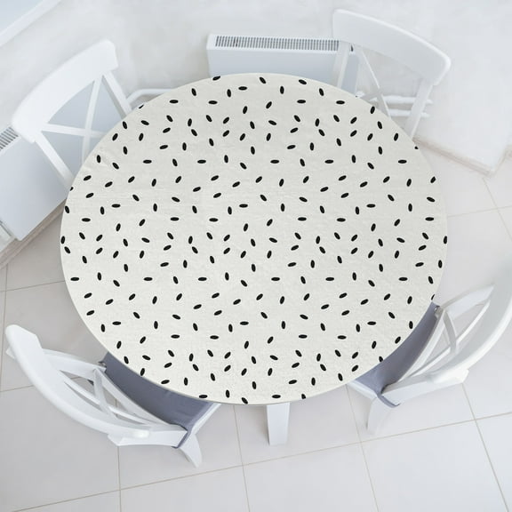 Ambesonne Abstract Fitted Round Tablecloth, Modern Oval Dots Pattern, 36"- 40" Diameter, Charcoal Grey Coconut
