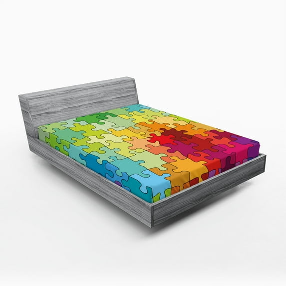 Ambesonne Abstract Fitted Sheet 2 Pcs Set, Colored Hobby Game, Full, Multicolor