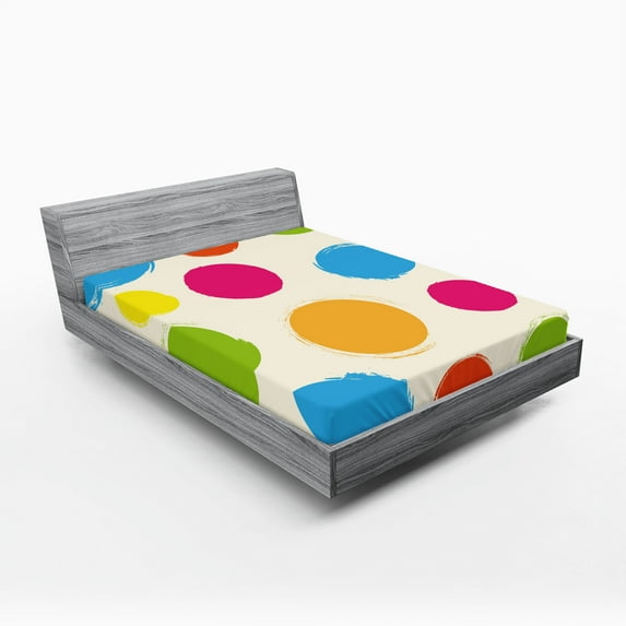 Ambesonne Abstract Fitted Sheet 2 Pcs Set, Colorful Round Forms, Full, Multicolor