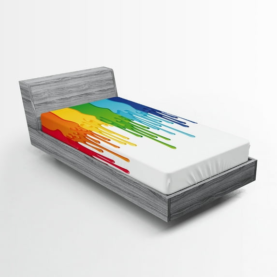 Ambesonne Abstract Fitted Sheet 2 Pcs Set, Rainbow Colored Paint, Twin, Multicolor