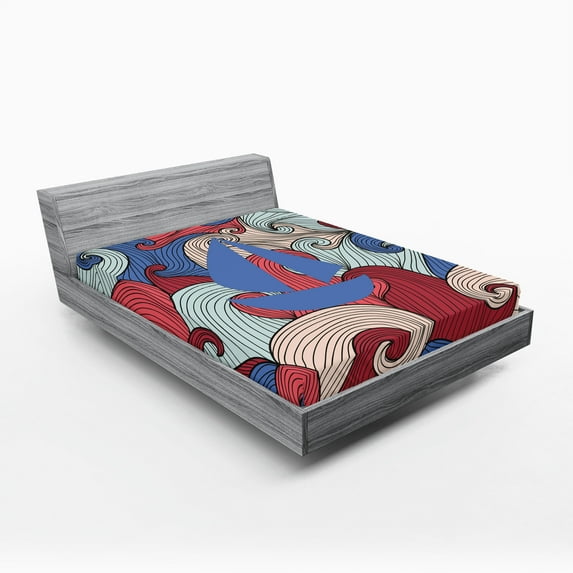 Ambesonne Abstract Fitted Sheet, Blue Boat Silhouette, Queen Size, Multicolor