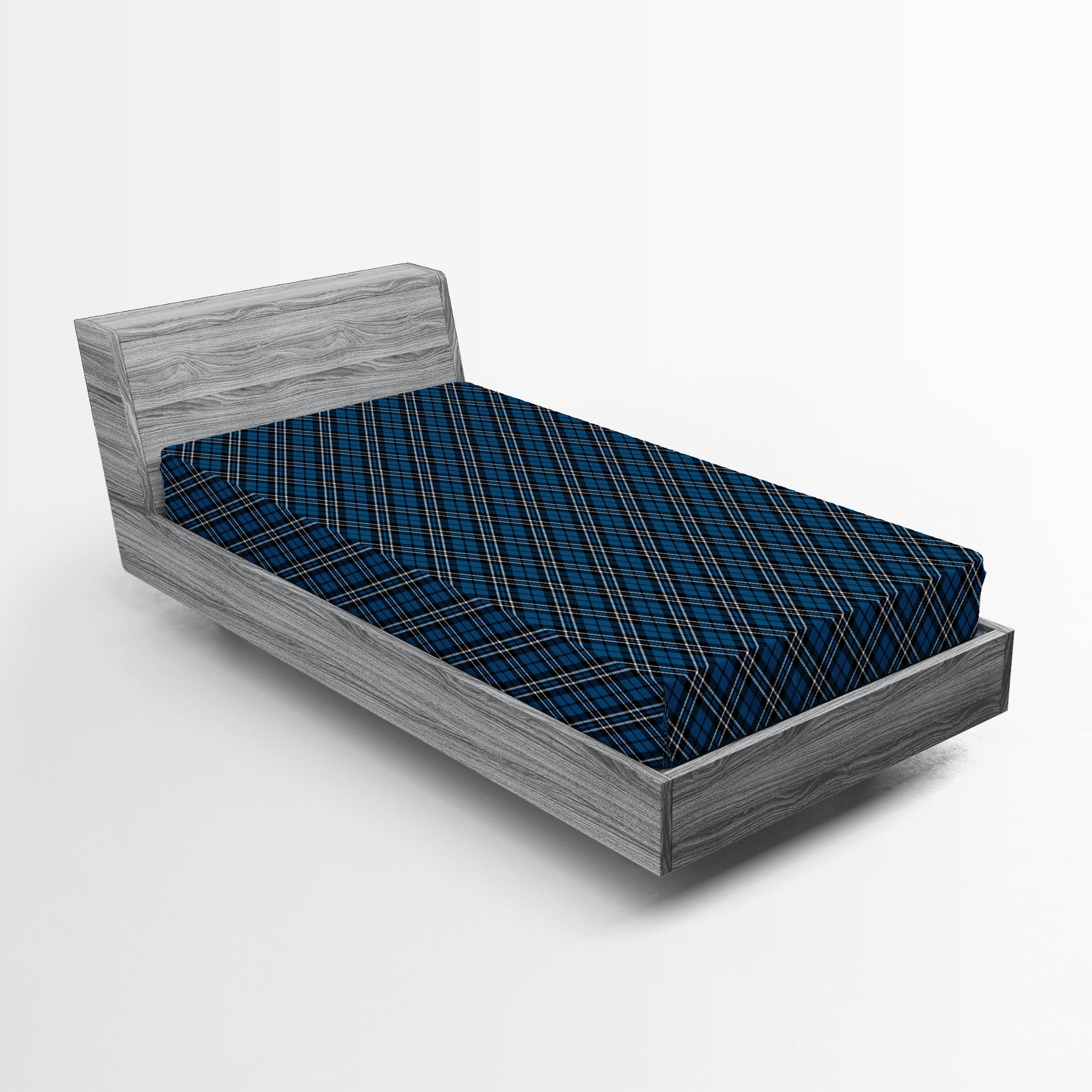 Twin XL Blue Microfiber Plaid Fitted Sheet