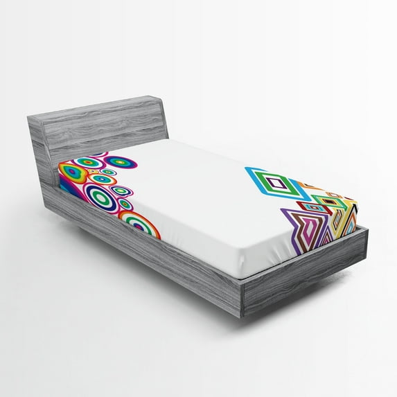 Ambesonne Abstract Fitted Sheet, Colored Rectangle Form, Twin XL Size, Multicolor