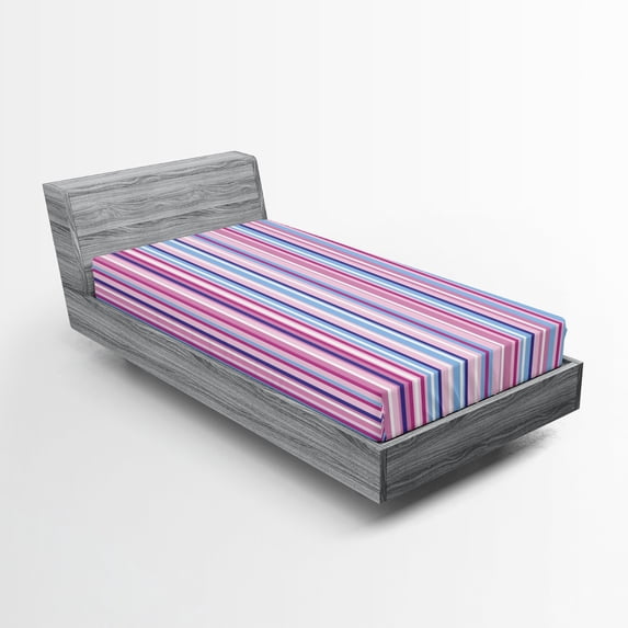 Ambesonne Abstract Fitted Sheet, Colored Stripes Lines, Twin XL Size, Pale Pink Sky Blue