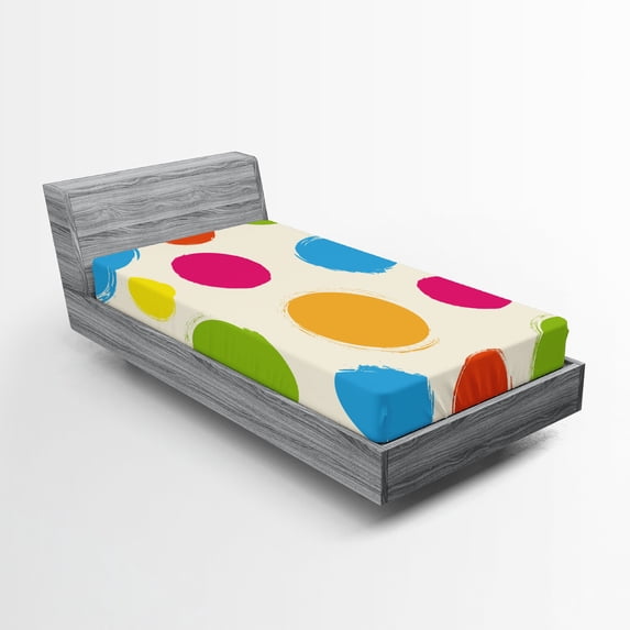 Ambesonne Abstract Fitted Sheet, Colorful Round Forms, Twin Size, Multicolor
