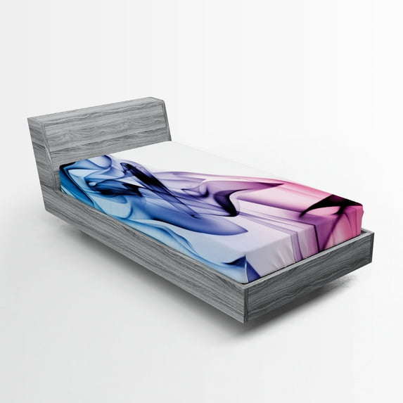 Ambesonne Abstract Fitted Sheet, Colorful Smoke Flow, Twin Size, Fuchsia Blue