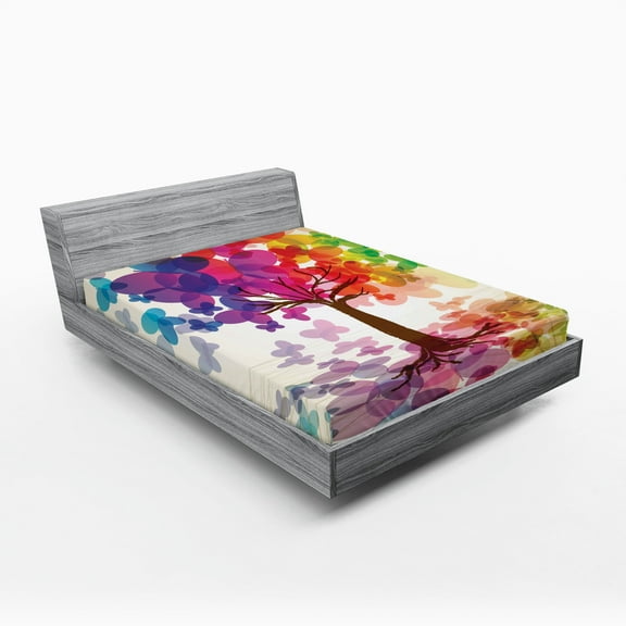 Ambesonne Abstract Fitted Sheet, Colorful Spring Tree, California King, Multicolor