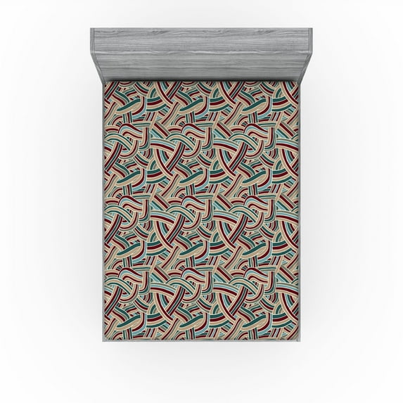 Ambesonne Abstract Fitted Sheet, Colorful Stripes Jungle, Full Size, Pale Petrol Blue Burgundy