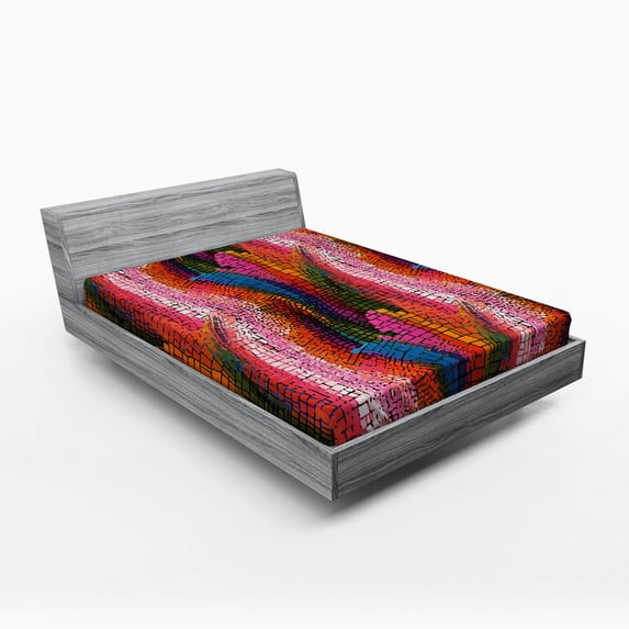 Ambesonne Abstract Fitted Sheet, Colorful Wavy Mosaic, Queen Size, Multicolor