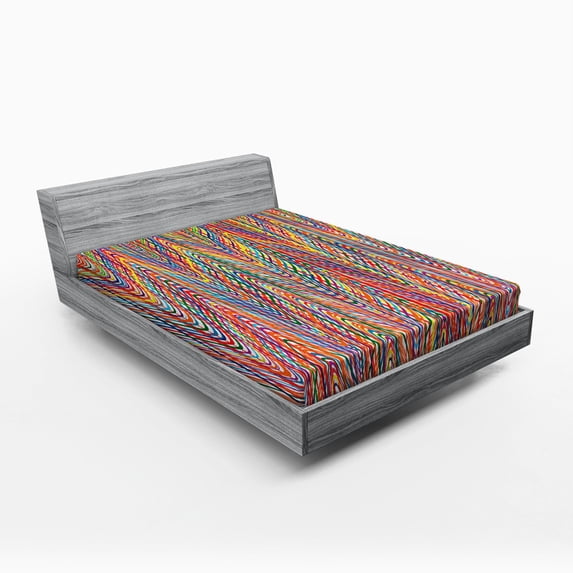 Ambesonne Abstract Fitted Sheet, Colorful Zig Zag Lines, Queen Size, Multicolor