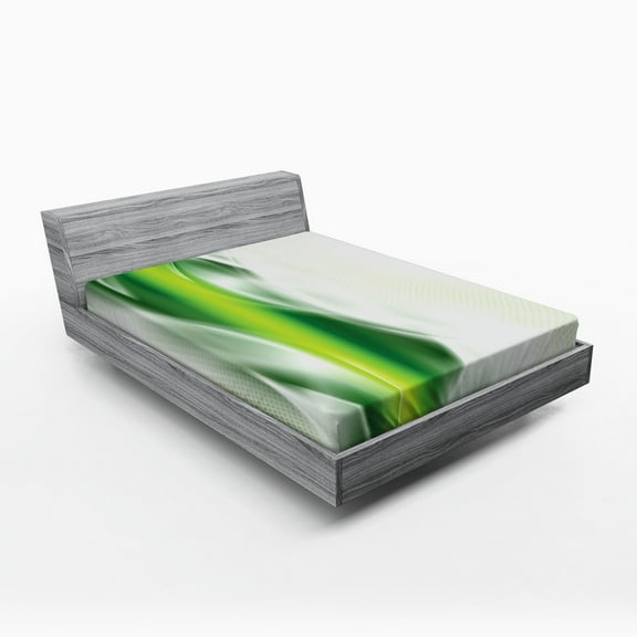 Ambesonne Abstract Fitted Sheet, Cool Wavy Floral, Full Size, Dark Green White