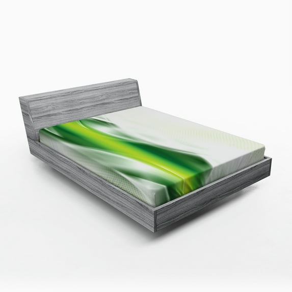 Ambesonne Abstract Fitted Sheet, Cool Wavy Floral, Queen Size, Dark Green White