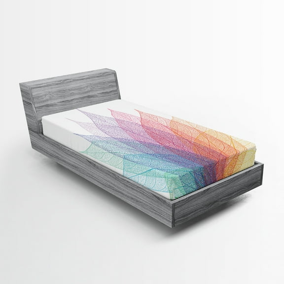 Ambesonne Abstract Fitted Sheet, Delicate Leaves Art, Twin XL Size, Yellow Red Green