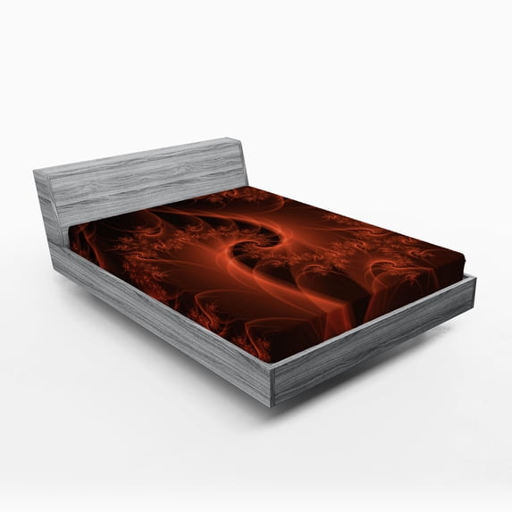 Ambesonne Abstract Fitted Sheet, Digital Swirls Floral, Full Size, Orange