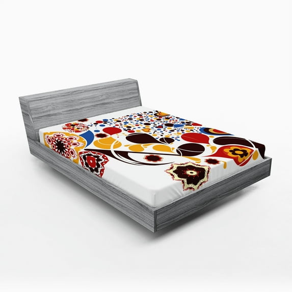 Ambesonne Abstract Fitted Sheet, Flowers Hearts Notes, Queen Size, Multicolor