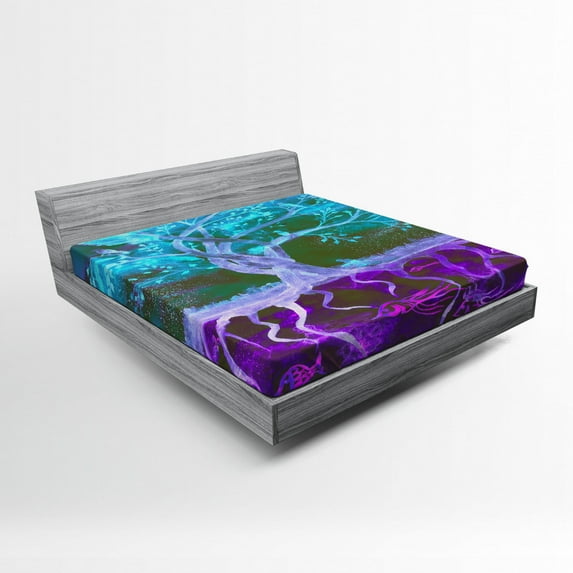 Ambesonne Abstract Fitted Sheet, Forest Nature Trees, Queen Size, Multicolor