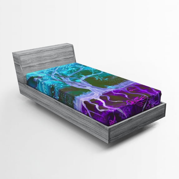 Ambesonne Abstract Fitted Sheet, Forest Nature Trees, Twin Size, Multicolor