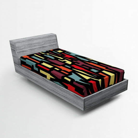Ambesonne Abstract Fitted Sheet, Fractal Funky Forms, Twin XL Size, Multicolor