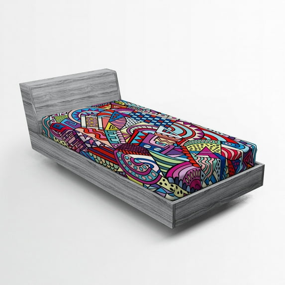 Ambesonne Abstract Fitted Sheet, Funky Modern, Twin XL Size, Multicolor