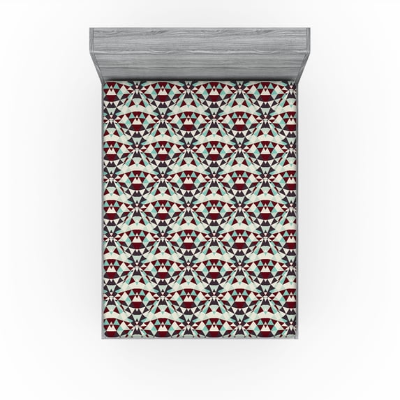 Ambesonne Abstract Fitted Sheet, Geometric Art Triangles, Full Size, Eggshell Maroon and Seafoam