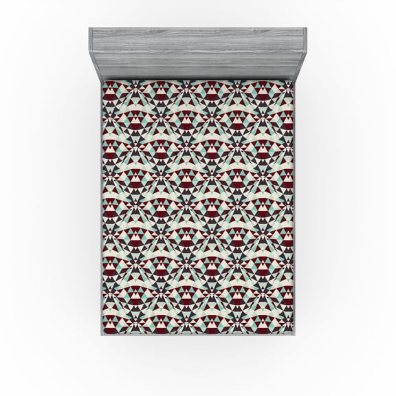 Ambesonne Abstract Fitted Sheet, Geometric Art Triangles, Queen Size, Eggshell Maroon and Seafoam