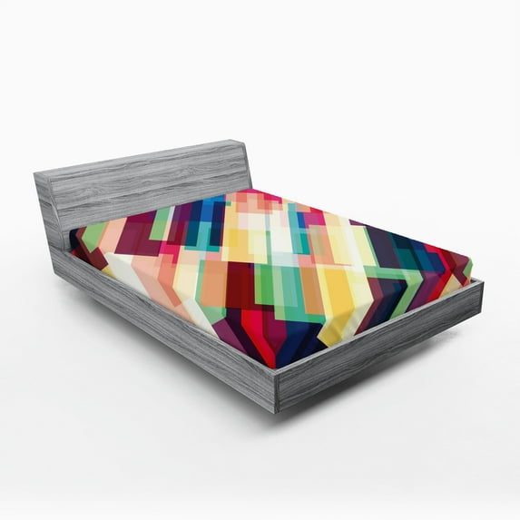 Ambesonne Abstract Fitted Sheet, Geometric Color Lines, Queen Size, Multicolor