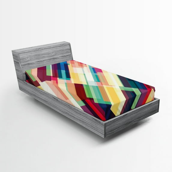 Ambesonne Abstract Fitted Sheet, Geometric Color Lines, Twin XL Size, Multicolor