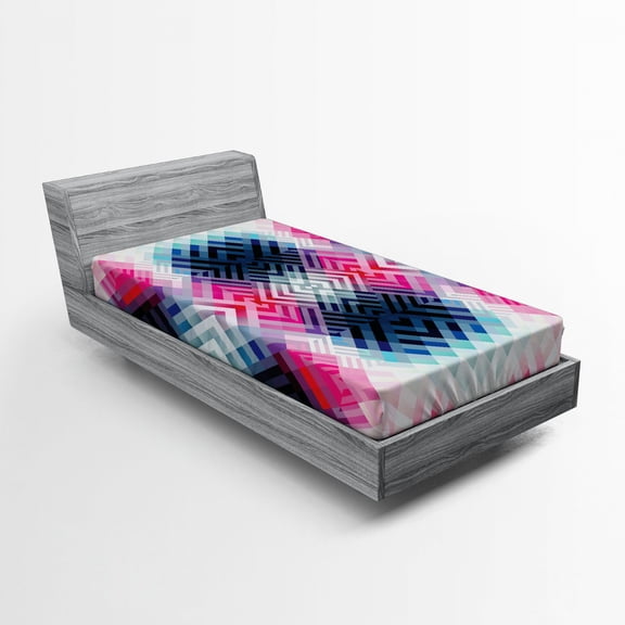Ambesonne Abstract Fitted Sheet, Geometric Lines Angle, Twin XL Size, Multicolor