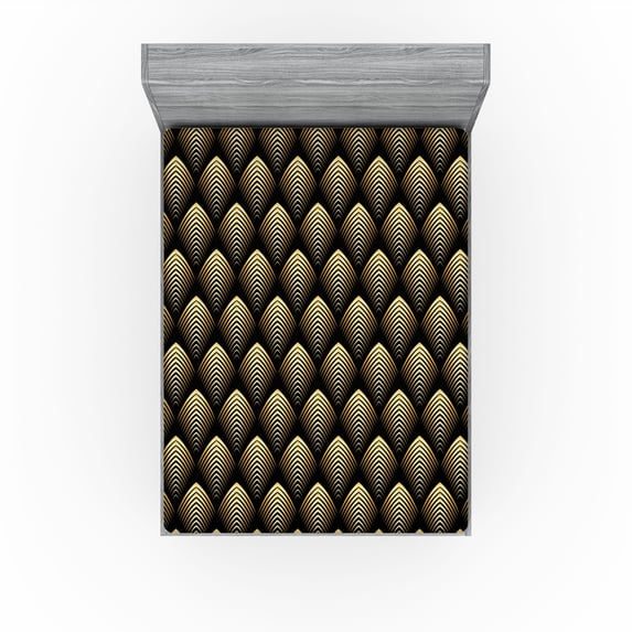 Ambesonne Abstract Fitted Sheet, Geometric Pattern Retro, King Size, Charcoal Grey Mustard