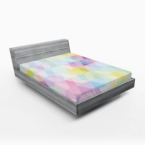 Ambesonne Abstract Fitted Sheet, Geometric Rhombus Art, Full Size, Multicolor