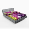 thumbnail image 1 of Ambesonne Abstract Fitted Sheet, Geometrical Diamond, Queen Size, Purple Yellow, 1 of 2