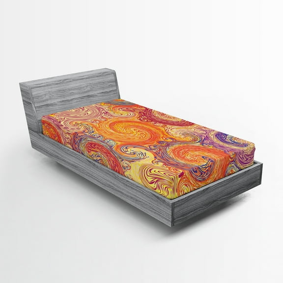 Ambesonne Abstract Fitted Sheet, Grunge Sun Boho, Twin Size, Multicolor