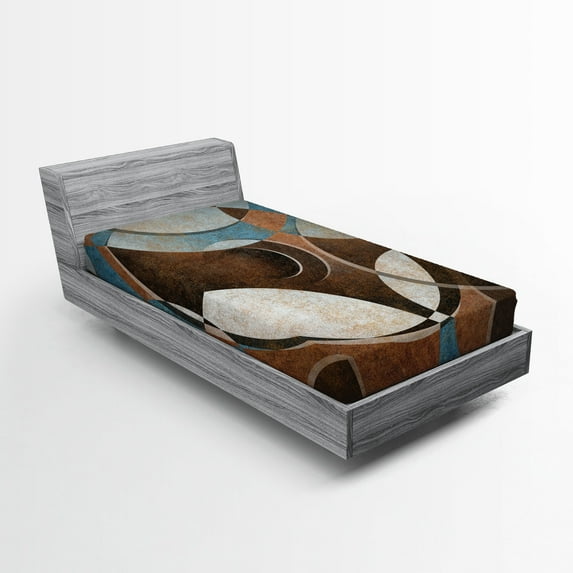 Ambesonne Abstract Fitted Sheet, Grunge Vintage Rounds, Twin Size, Umber Slate Blue