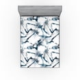 thumbnail image 1 of Ambesonne Abstract Fitted Sheet, Grungy Design of Leaf Art, California King, Dark Night Blue and White, 1 of 5