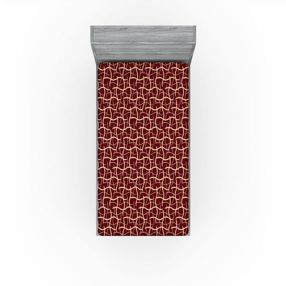 Ambesonne Abstract Fitted Sheet, Lines Wavy Forms Pattern, Twin XL Size, Maroon Pale Brown