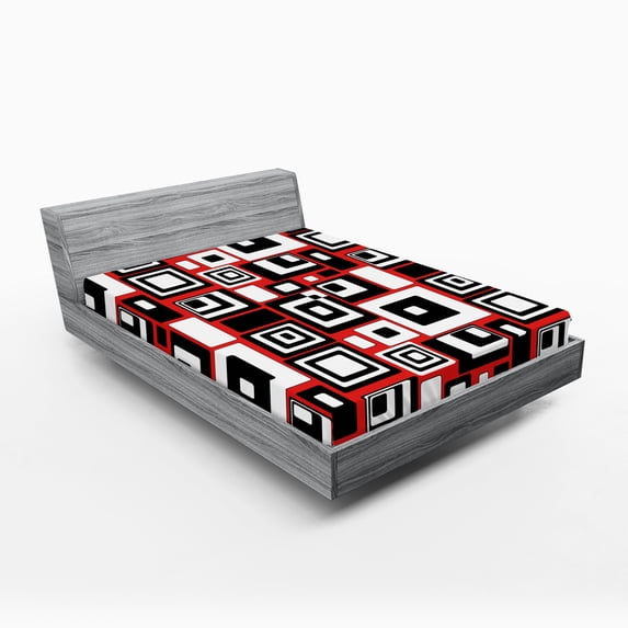 Ambesonne Abstract Fitted Sheet, Minimalist Retro, Full Size, Vermilion and Charcoal Grey