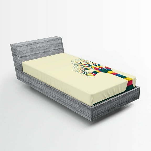 Ambesonne Abstract Fitted Sheet, Modern Colors Surreal Life, Twin Size, Cream Multicolor