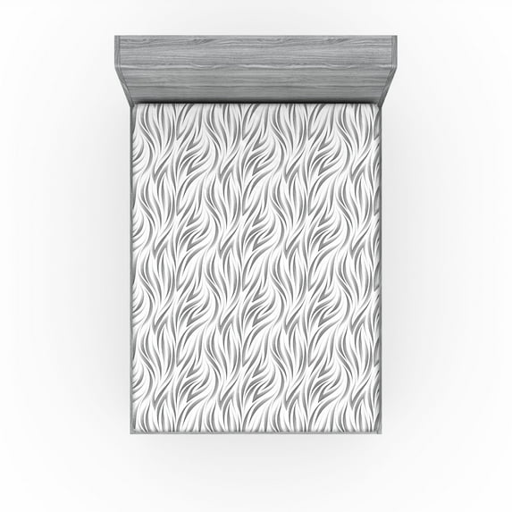 Ambesonne Abstract Fitted Sheet, Modern Geometrical Lines, California King, Charcoal Grey and White