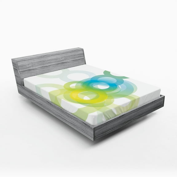 Ambesonne Abstract Fitted Sheet, Modern Ombre Circle, Queen Size, Blue White and Yellow