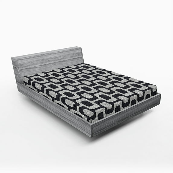 Ambesonne Abstract Fitted Sheet, Modern Pavement Mosaic, Queen Size, Black Pale Grey White