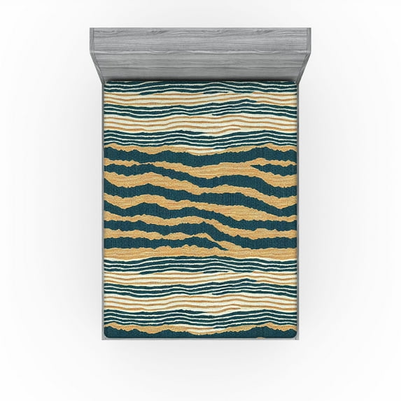 Ambesonne Abstract Fitted Sheet, Modern Stripes Grungy Art, King Size, Dark Teal and Sand Brown