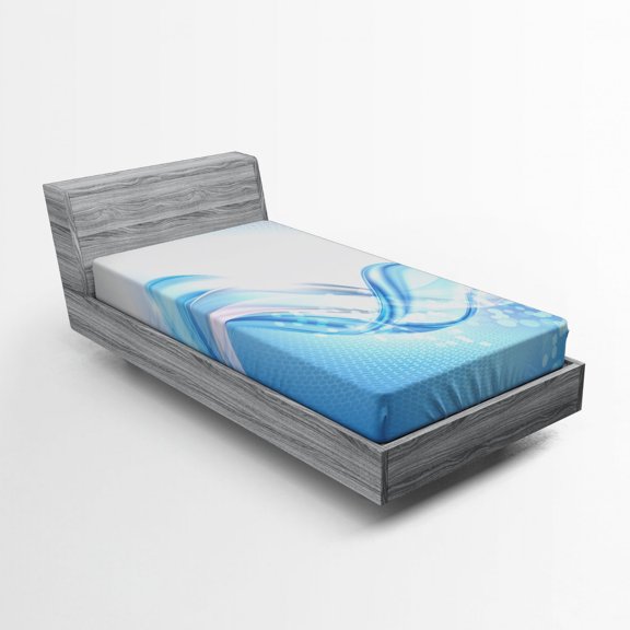 Ambesonne Abstract Fitted Sheet, Modern Wavy Surfer, Twin Size, Pale Blue and White