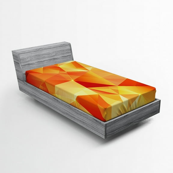 Ambesonne Abstract Fitted Sheet, Orange Triangles Art, Twin XL Size, Orange and Yellow