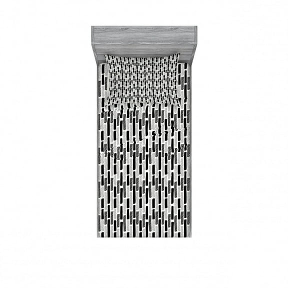 Ambesonne Abstract Fitted Sheet & Pillow Sham Set, Brush Mark Effect Stripes, Twin, White and Black