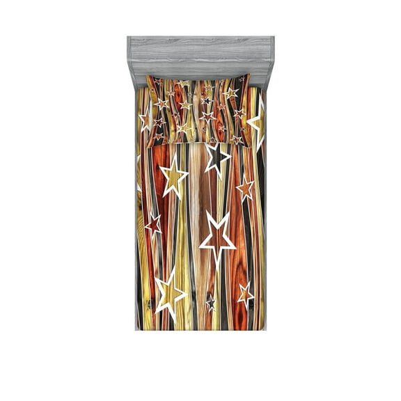 Ambesonne Abstract Fitted Sheet & Pillow Sham Set, Charming Stars Art, Twin, Black Pale Coffee Brown