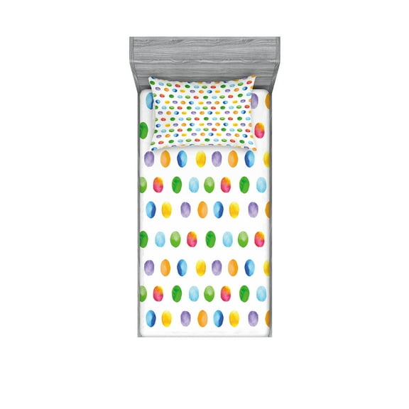 Ambesonne Abstract Fitted Sheet & Pillow Sham Set, Colored Big Polka Dots, Twin, Multicolor