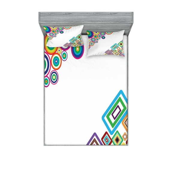 Ambesonne Abstract Fitted Sheet & Pillow Sham Set, Colored Rectangle Form, Full, Multicolor