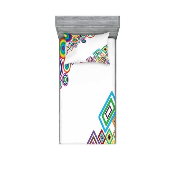 Ambesonne Abstract Fitted Sheet & Pillow Sham Set, Colored Rectangle Form, Twin, Multicolor
