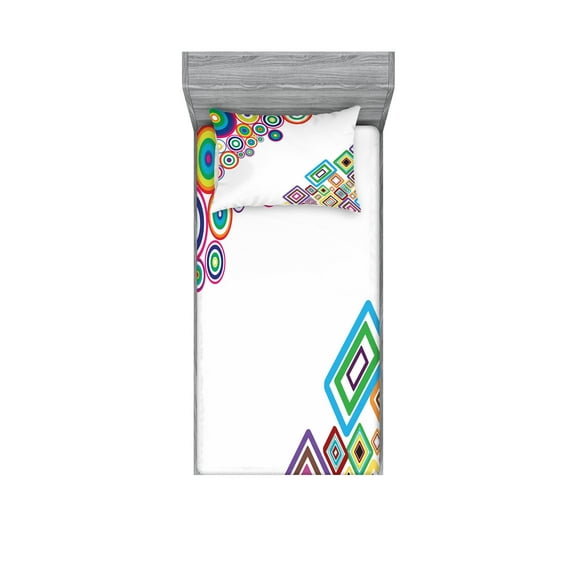 Ambesonne Abstract Fitted Sheet & Pillow Sham Set, Colored Rectangle Form, Twin, Multicolor