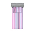 thumbnail image 1 of Ambesonne Abstract Fitted Sheet & Pillow Sham Set, Colored Stripes Lines, Twinxl, Pale Pink Sky Blue, 1 of 2
